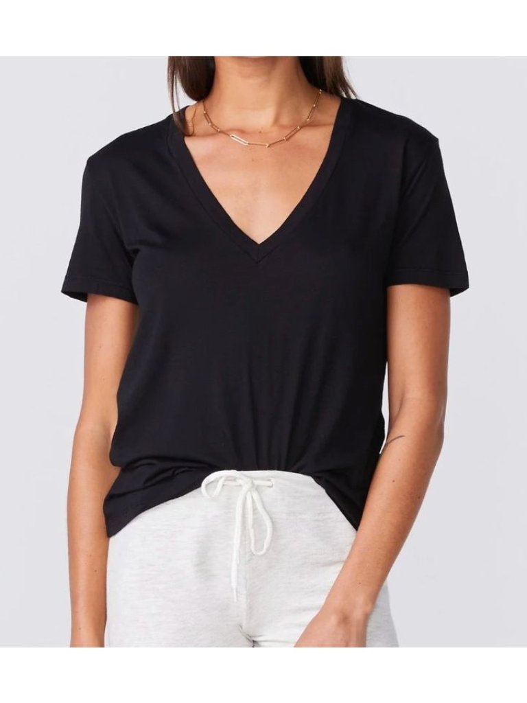 Monrow Cotton Modal Relaxed V Neck Tee T Shirt Black Xs